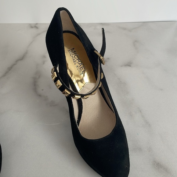 Michael Kors Suede Heels with Gold Studded Strap - Picture 2 of 3
